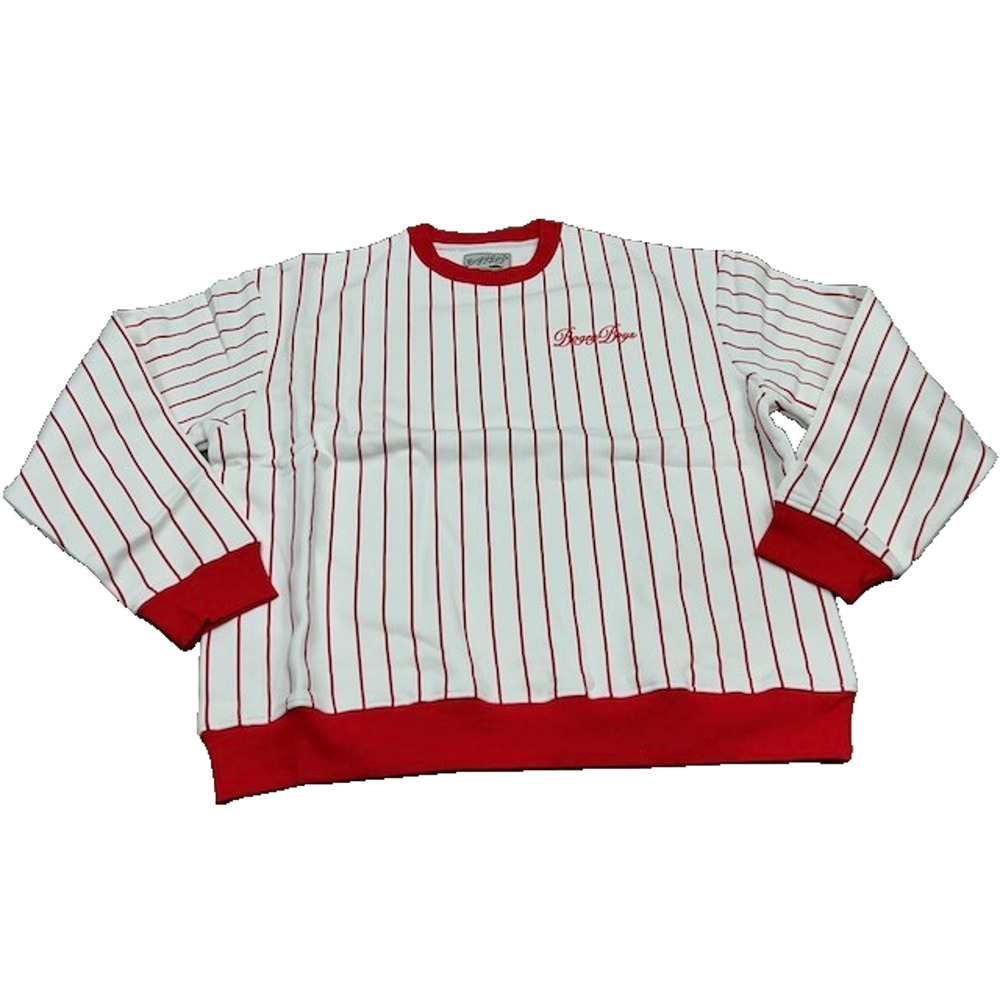 NWOT Bogey Boys Men's Pinstripe Crew Neck Sweatshirt Pullover White/Red Size XL
